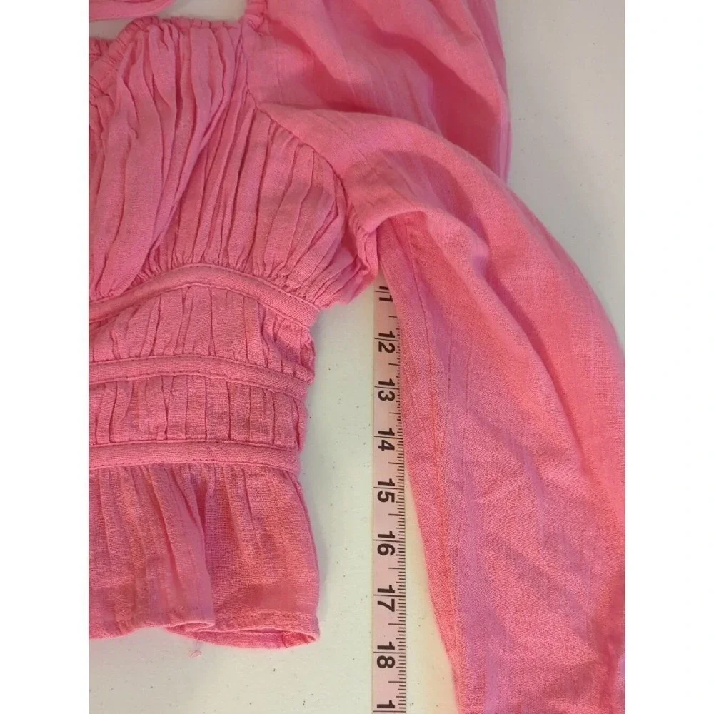Free‎ People Chloe Smocked Cropped Top in Aurora Pink